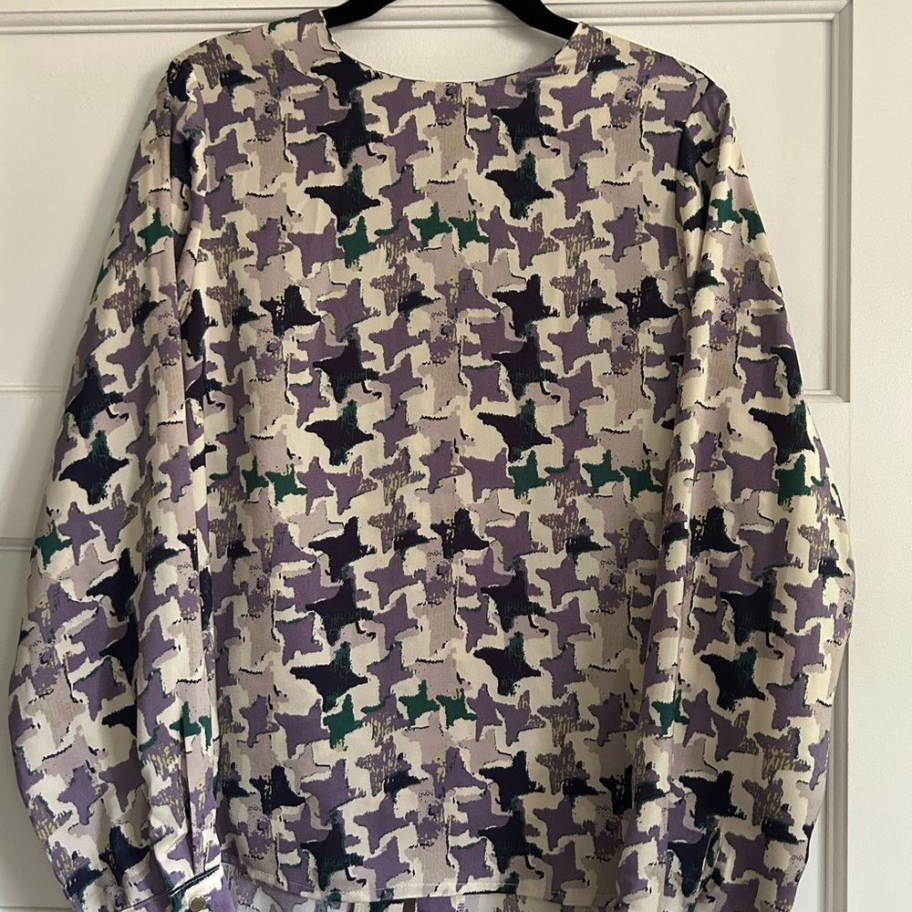 Patterned Purple, Green, Navy and Cream long sleeve top